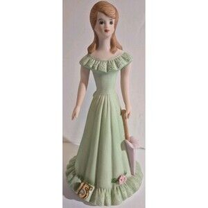 Vintage 1982 Enesco Brunette Growing Up Birthday Girls Age 15 Porcelain Umbrella
